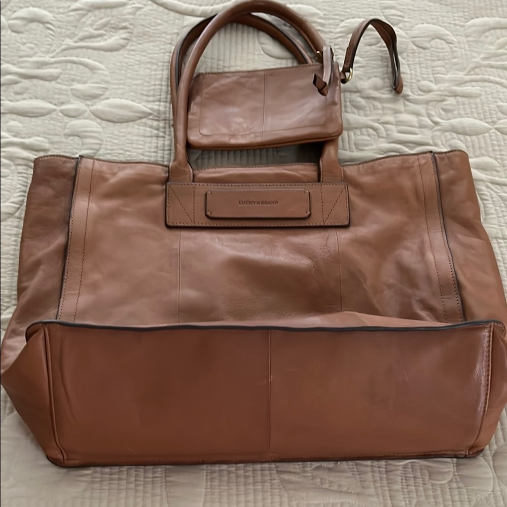 Lucky Brand Tan Leather Tote with Pouch